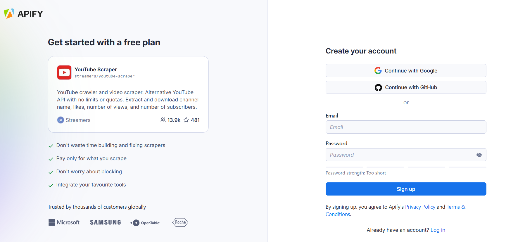 Sign up page